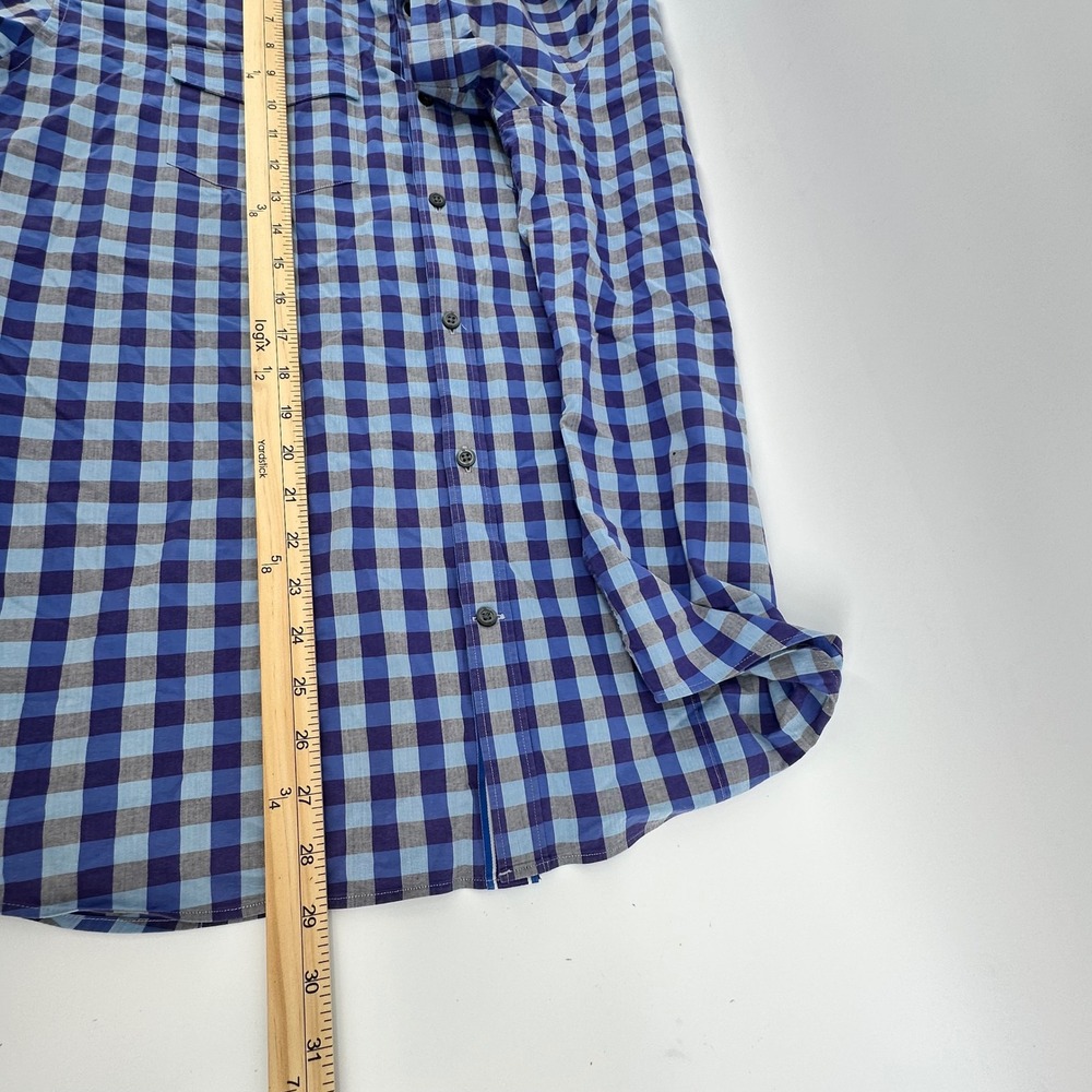 Banana Republic Mens XL Blue White Gingham Short SL Button Down Stretch‎ Shirts - Picture 9 of 16